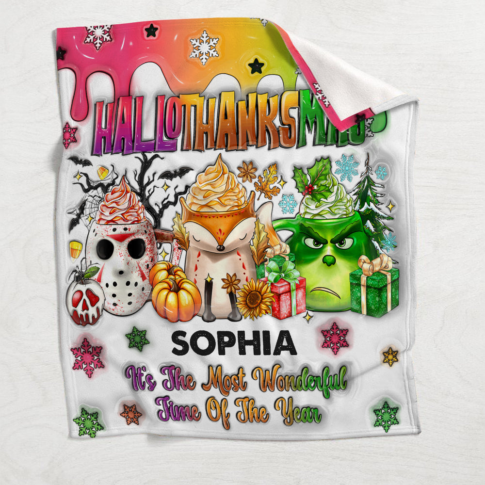 Happy Hallothanksmas - Personalized Stole Christmas Blanket