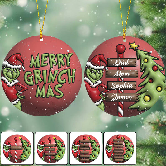 Joyeux Noël en famille Grinch - Ornement de Noël personnalisé en forme d'étole