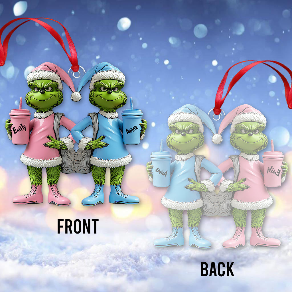 Meilleures amies Grinch - Ornement de Noël transparent personnalisé en forme d'étole
