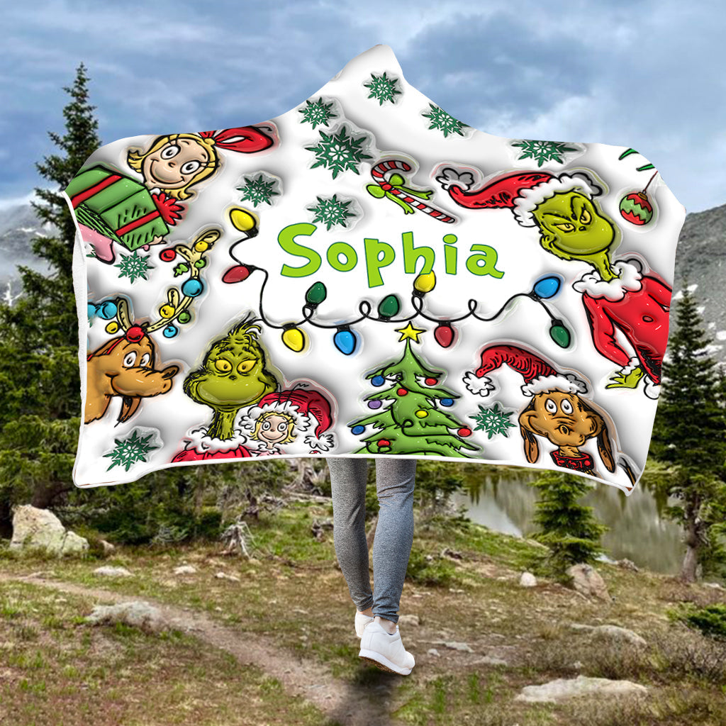 Green Christmas - Personalized Stole Christmas Hooded Blanket