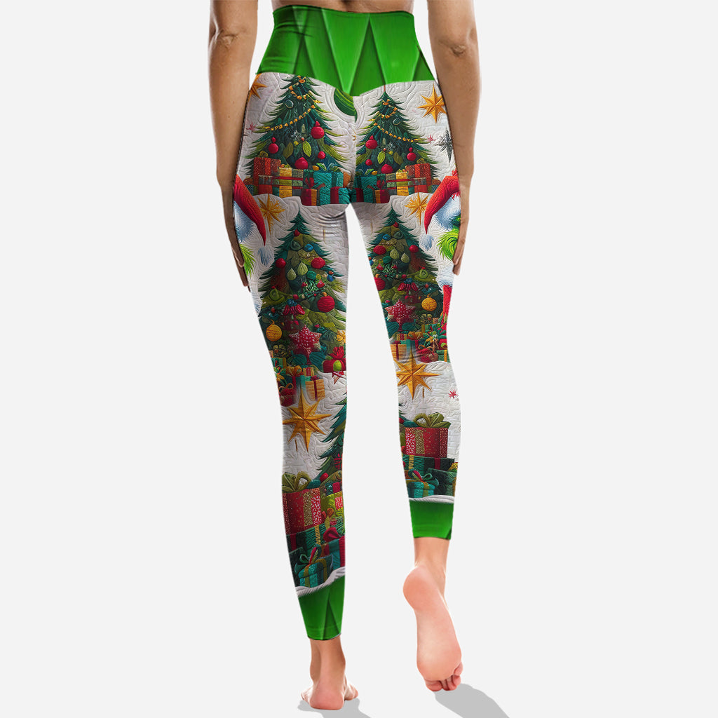 Joyeux Grinchmas ! - Sweat à capuche et legging personnalisés avec étole de Noël