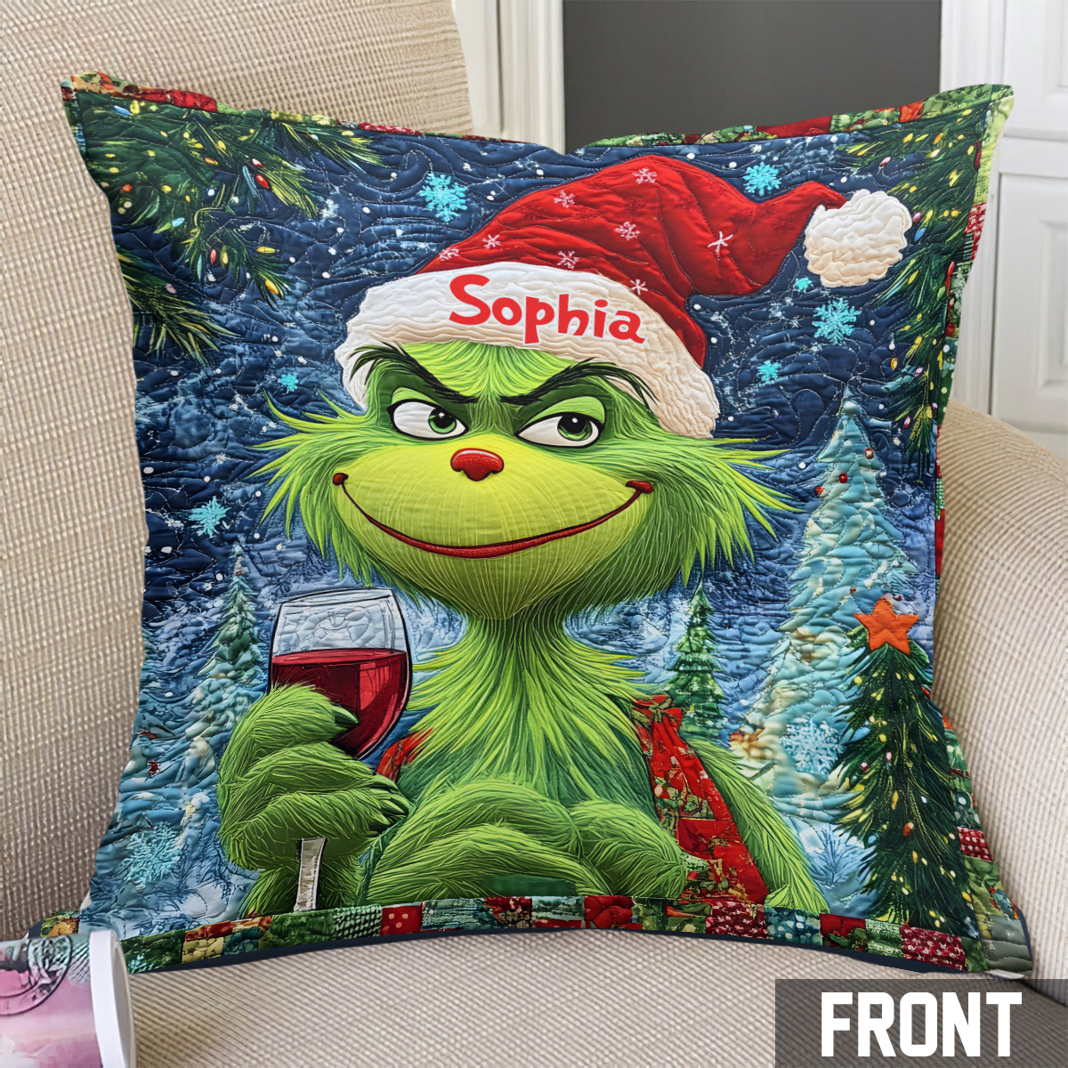 Joyeux Grinchmas - Coussin décoratif de Noël personnalisé avec étole
