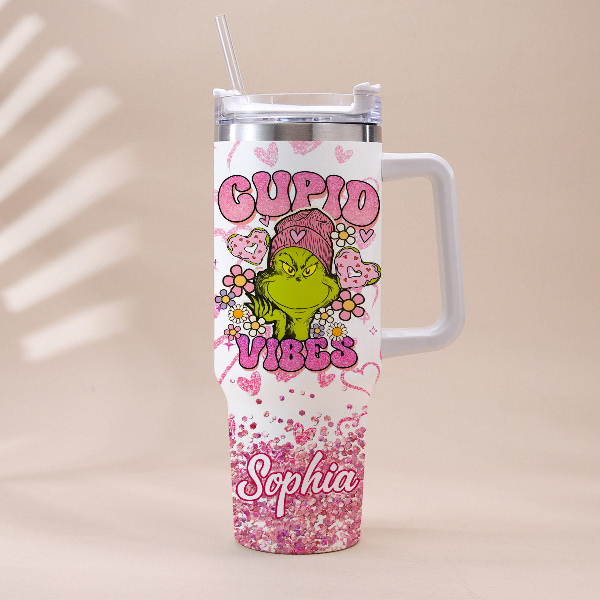 Cupid Vibes - Personalized Stole Christmas Tumbler With Handle