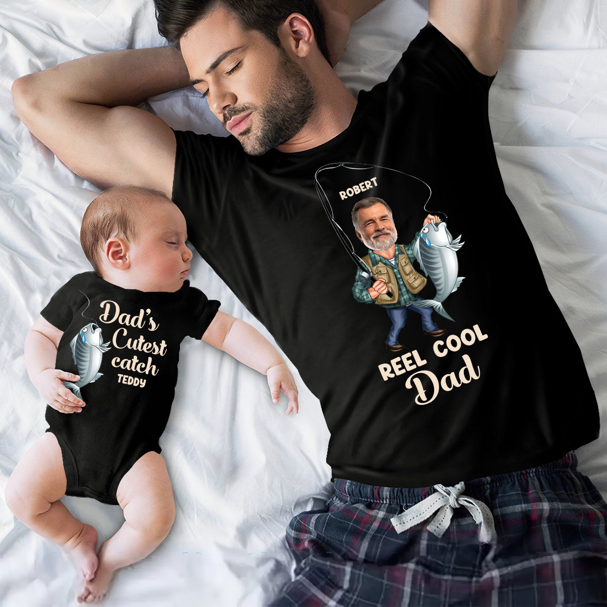 Papa cool - T-shirt de pêche personnalisé et body bébé