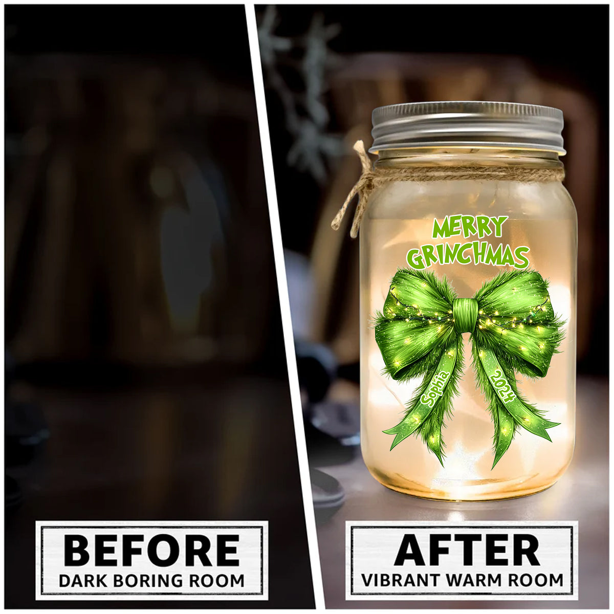 Feeling Extra Grinchy Today - Personalized Stole Christmas Mason Jar Light