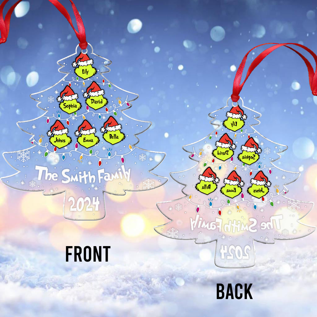 Famille Grinch - Ornement de Noël transparent personnalisé avec étole