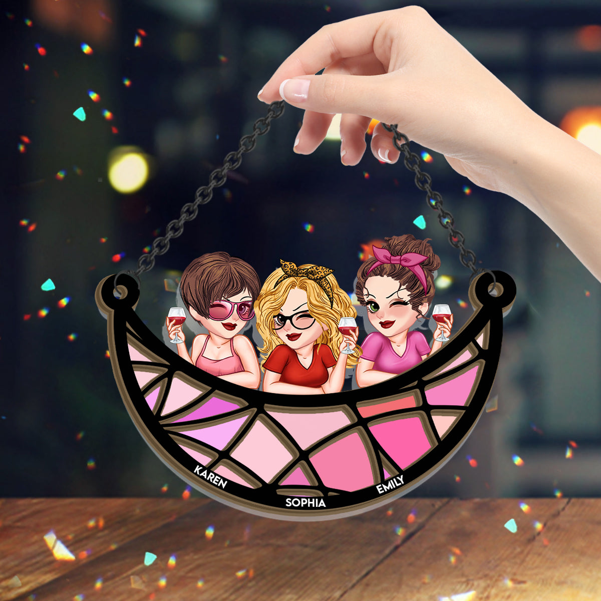 Meilleures amies pour toujours - Attrape-soleil personnalisé à 2 couches à suspendre à la fenêtre