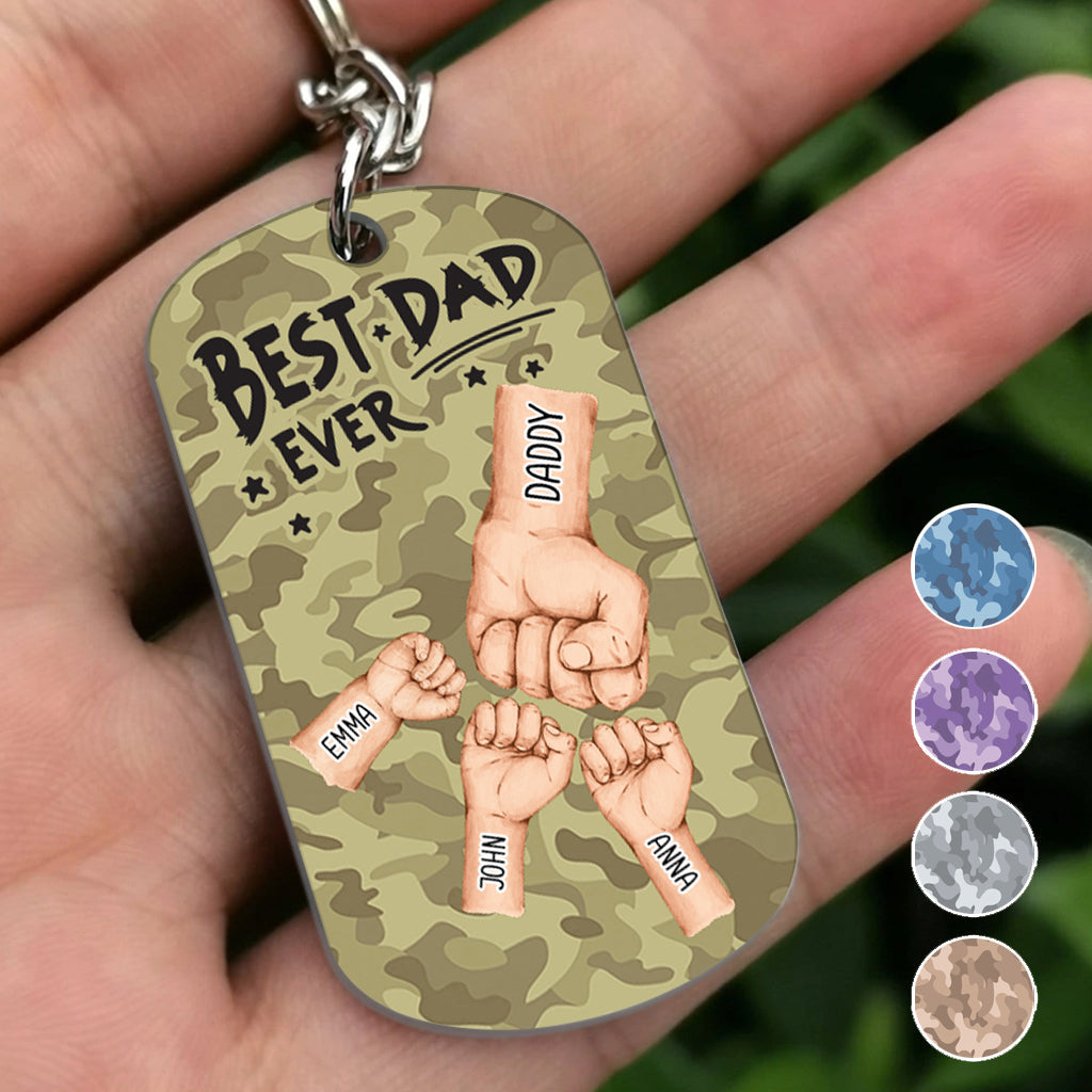 Porte-clés personnalisé en acier inoxydable « Meilleur papa du monde » motif camouflage - Porte-clés « Meilleur papa du monde » motif poing levé - Meilleur papa du monde