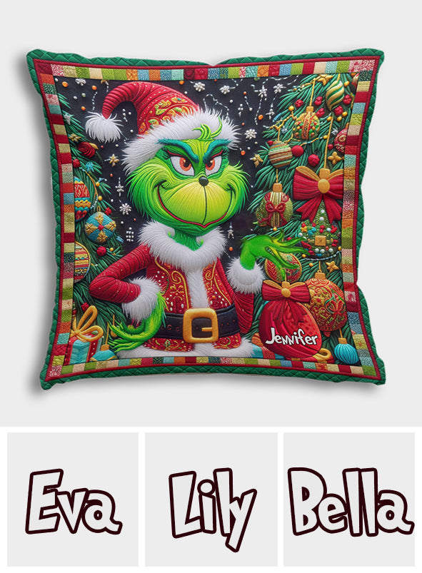 Merry Grinchmas - Personalized Stole Christmas Throw Pillow