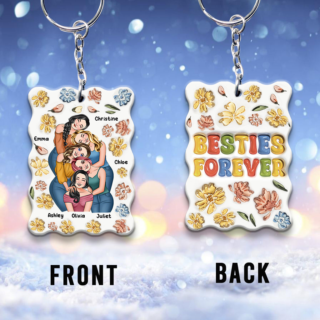 Besties Forever Floral Style - Personalized Bestie Keychain