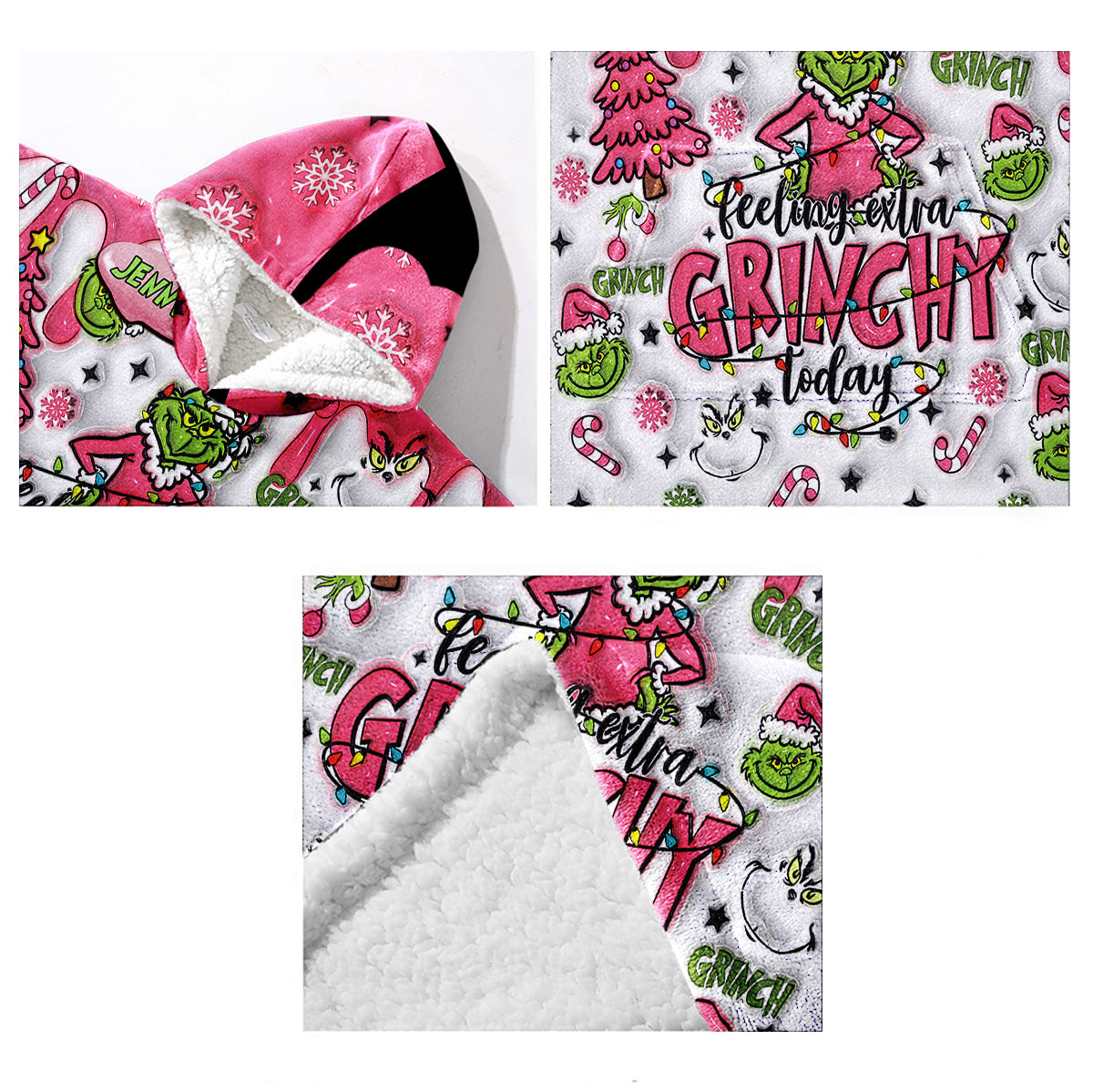 Custom Any Name Feeling Extra Grinchy Today - Personalized Stole Christmas Blanket Hoodie