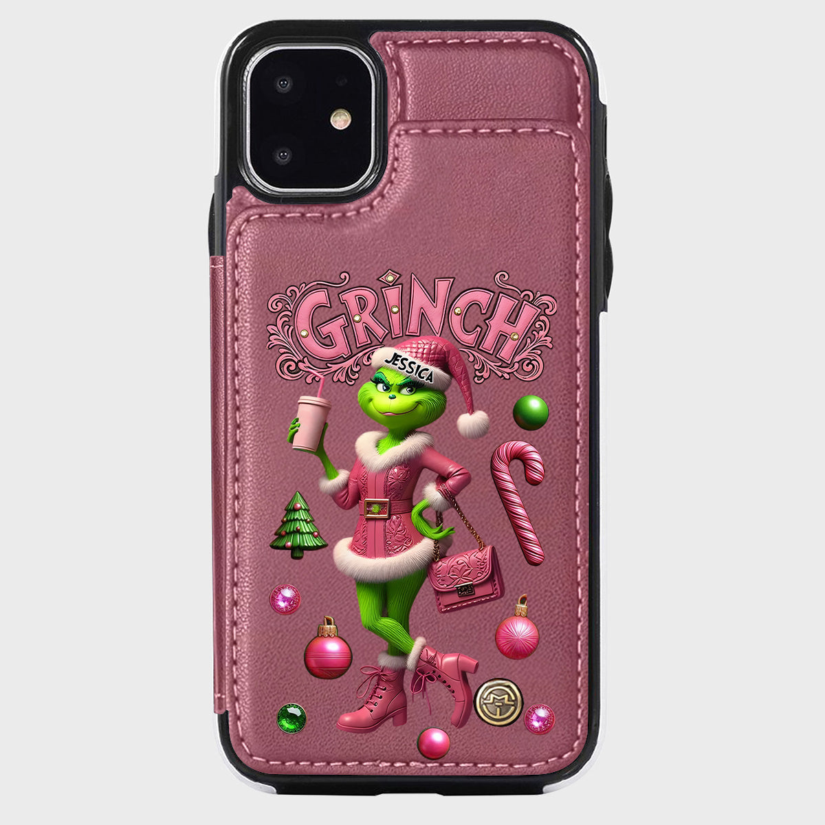 Joyeux Grinchmas - Étui portefeuille/téléphone personnalisé avec étole de Noël