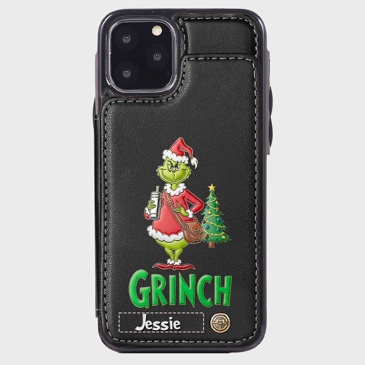 Joyeux Grinchmas - Étui portefeuille/téléphone personnalisé avec étole de Noël