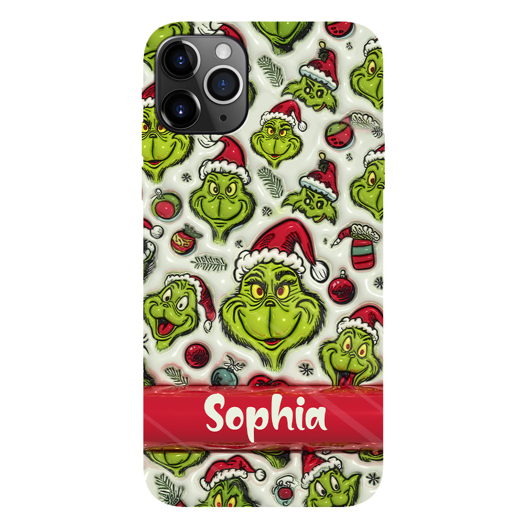 Coque de téléphone personnalisée avec motif étole de Noël et personnage vert