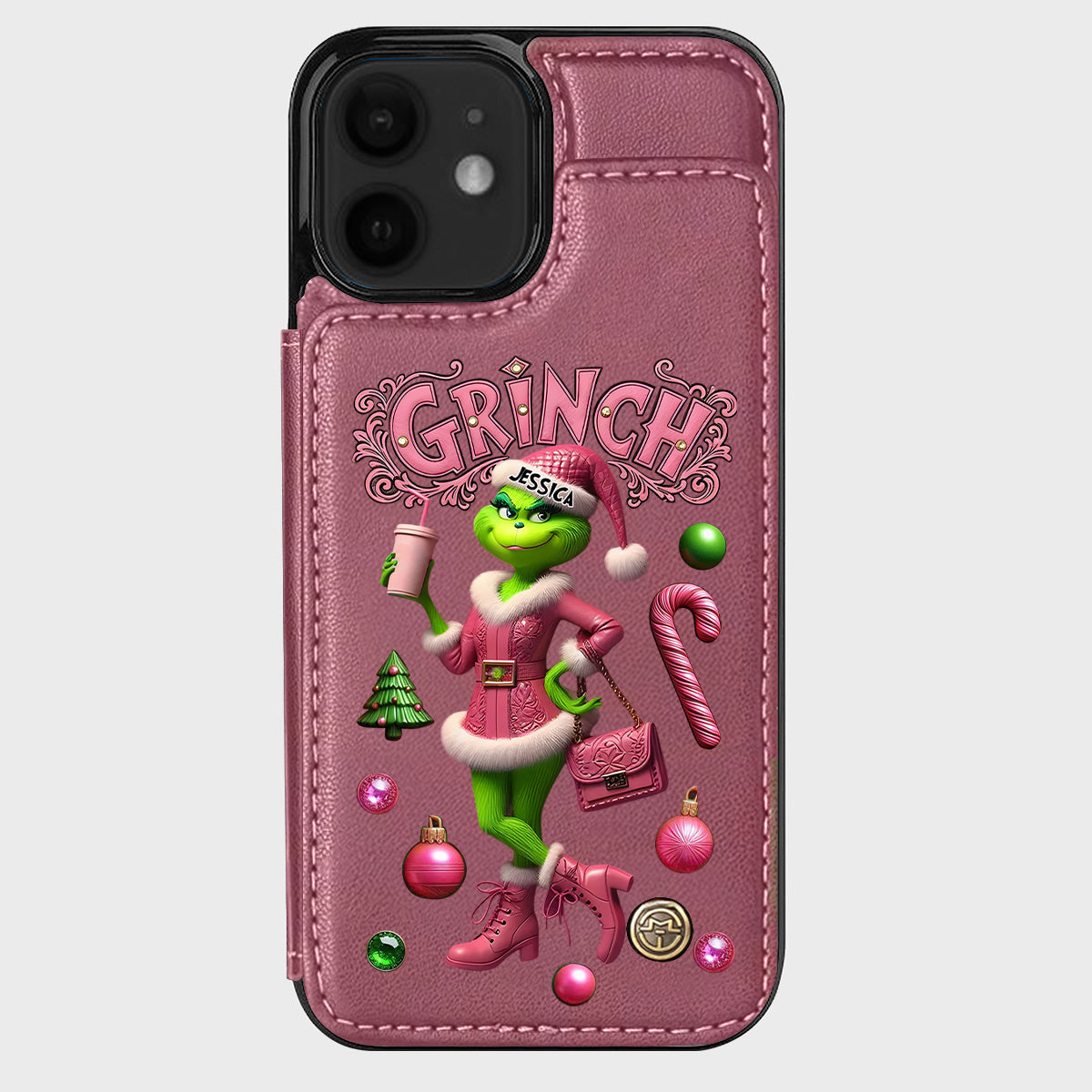 Joyeux Grinchmas - Étui portefeuille/téléphone personnalisé avec étole de Noël