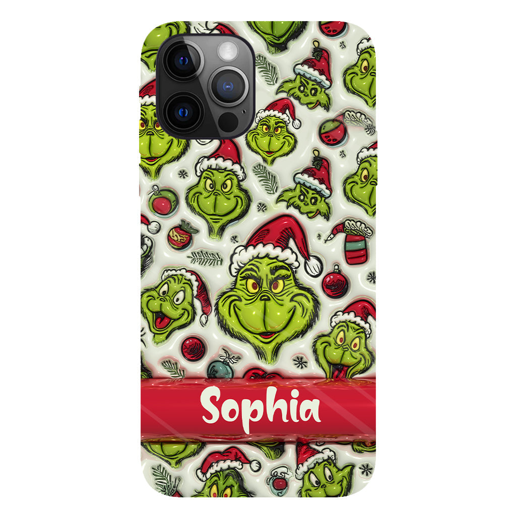 Coque de téléphone personnalisée avec motif étole de Noël et personnage vert