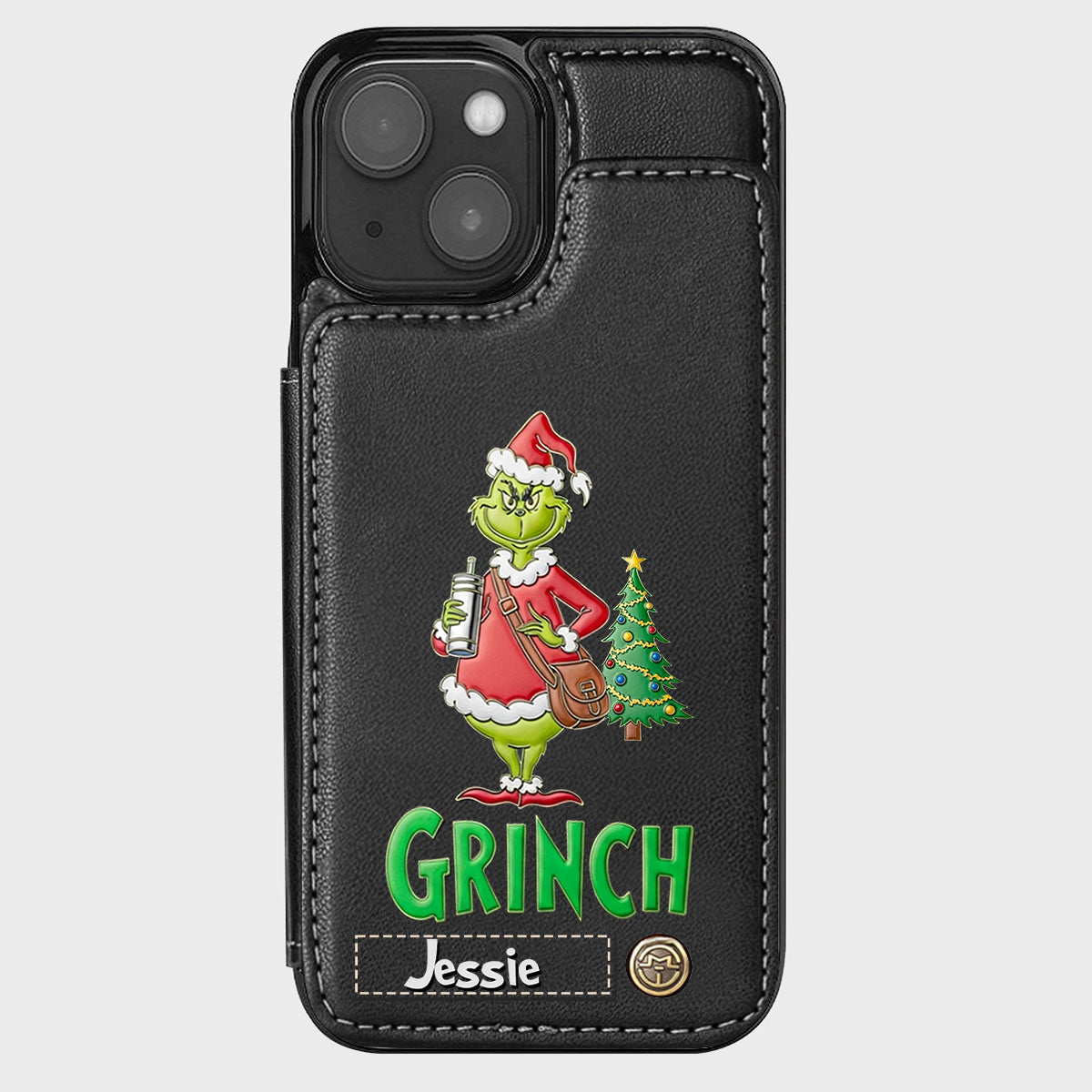 Joyeux Grinchmas - Étui portefeuille/téléphone personnalisé avec étole de Noël