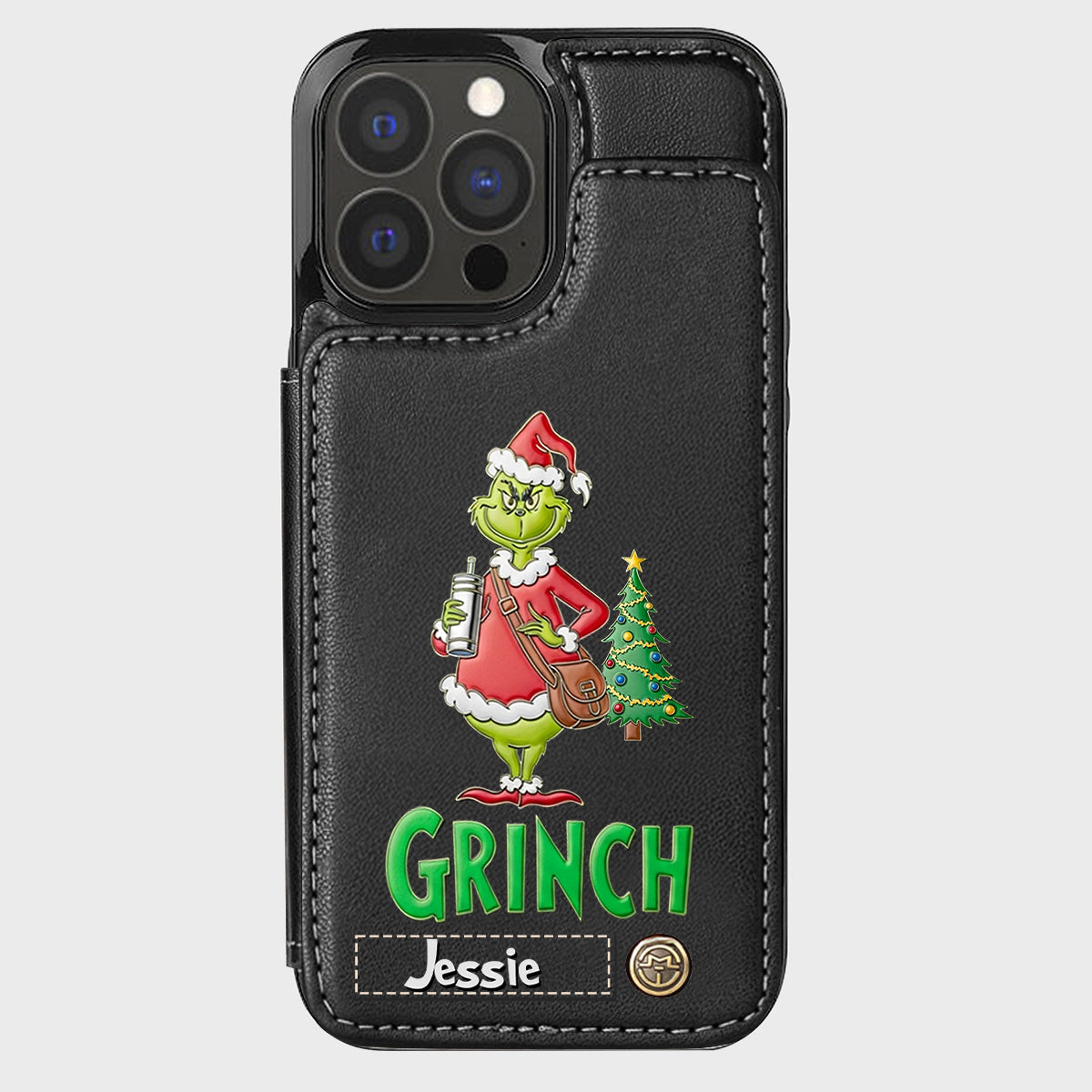 Joyeux Grinchmas - Étui portefeuille/téléphone personnalisé avec étole de Noël