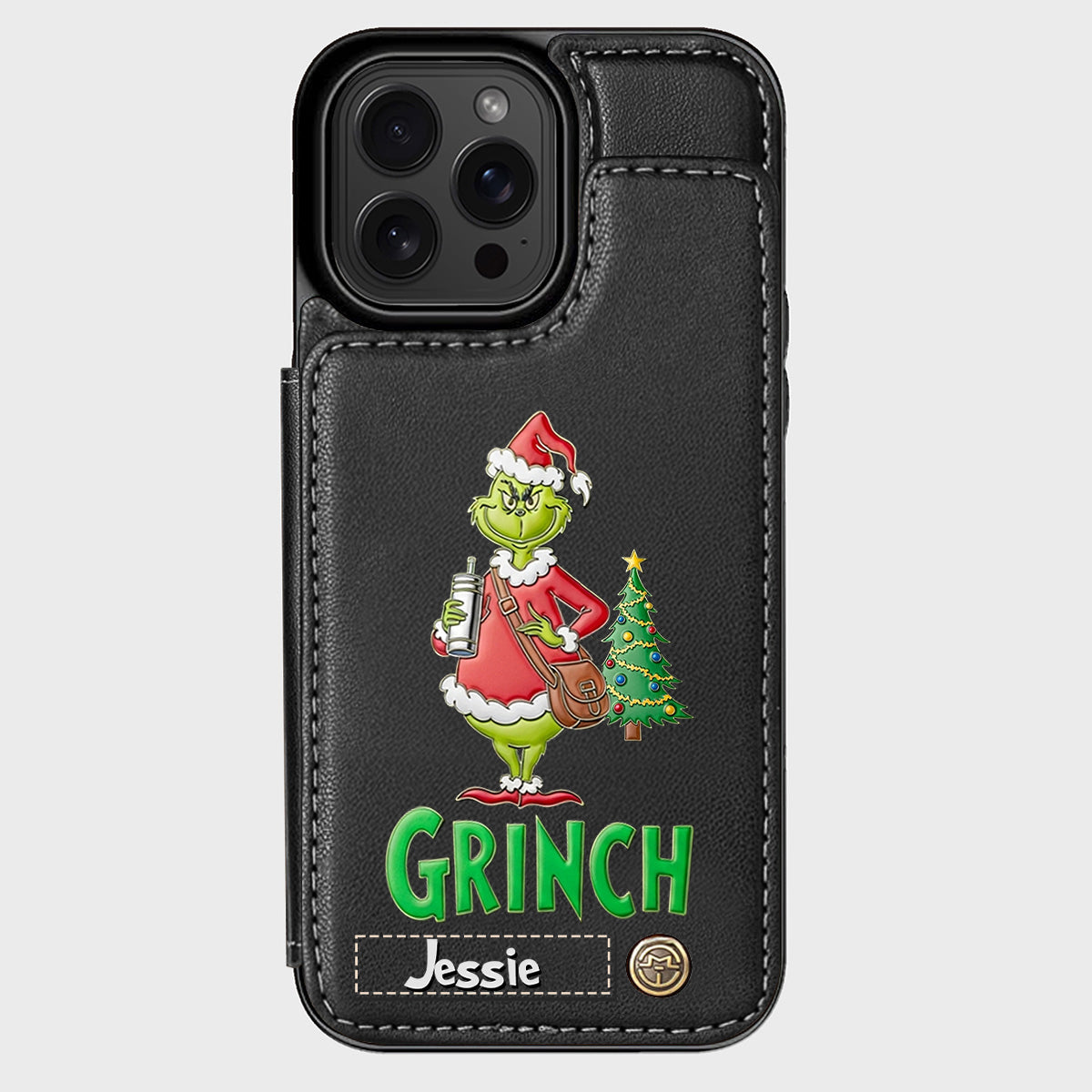 Joyeux Grinchmas - Étui portefeuille/téléphone personnalisé avec étole de Noël