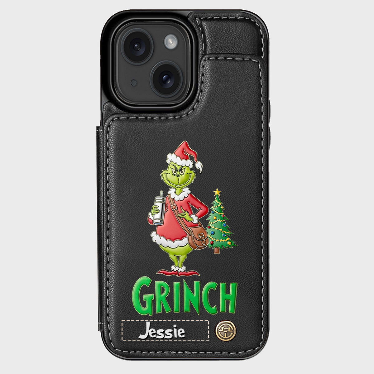 Joyeux Grinchmas - Étui portefeuille/téléphone personnalisé avec étole de Noël