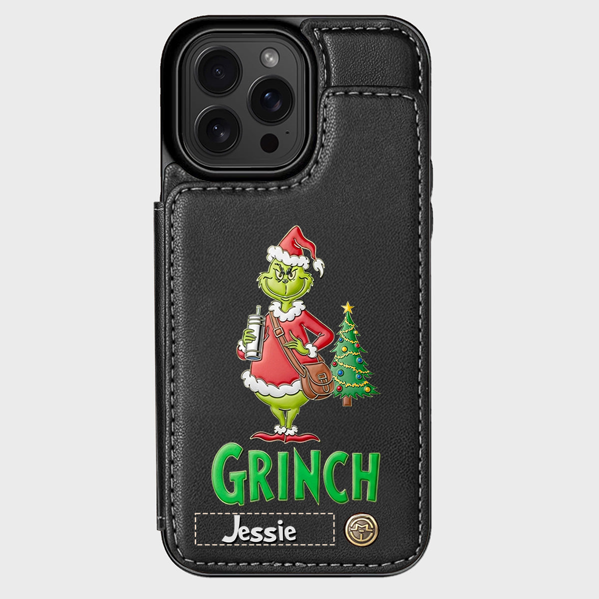 Joyeux Grinchmas - Étui portefeuille/téléphone personnalisé avec étole de Noël