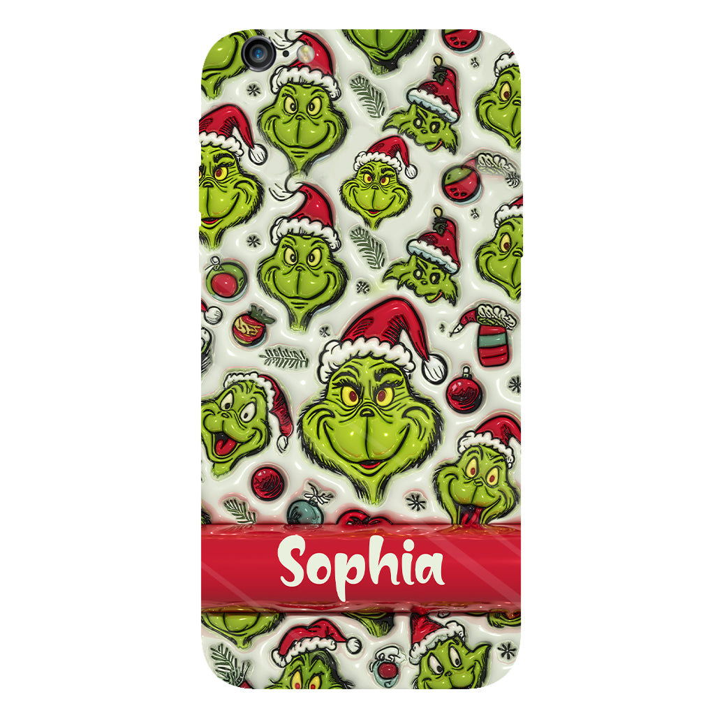 Coque de téléphone personnalisée avec motif étole de Noël et personnage vert
