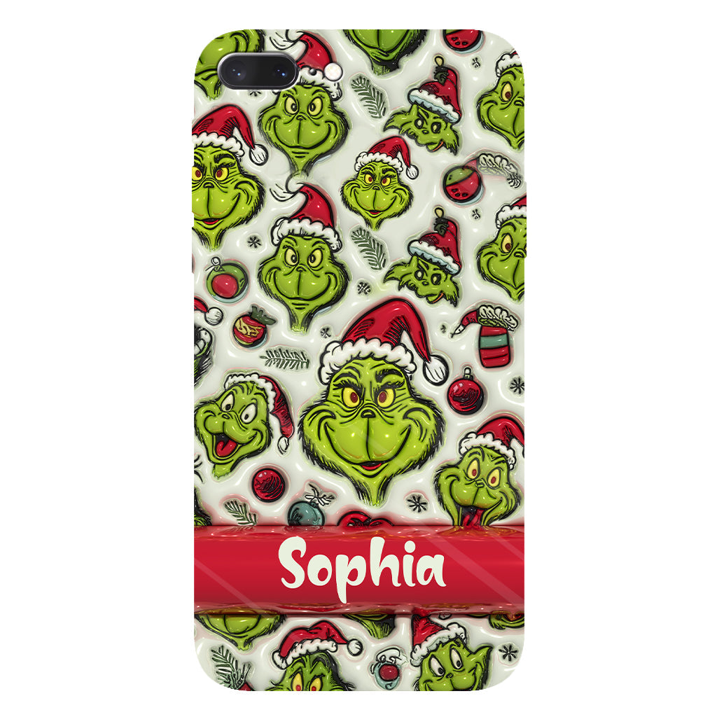 Coque de téléphone personnalisée avec motif étole de Noël et personnage vert
