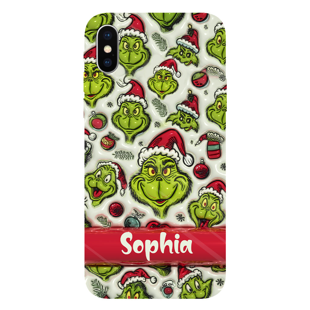 Coque de téléphone personnalisée avec motif étole de Noël et personnage vert