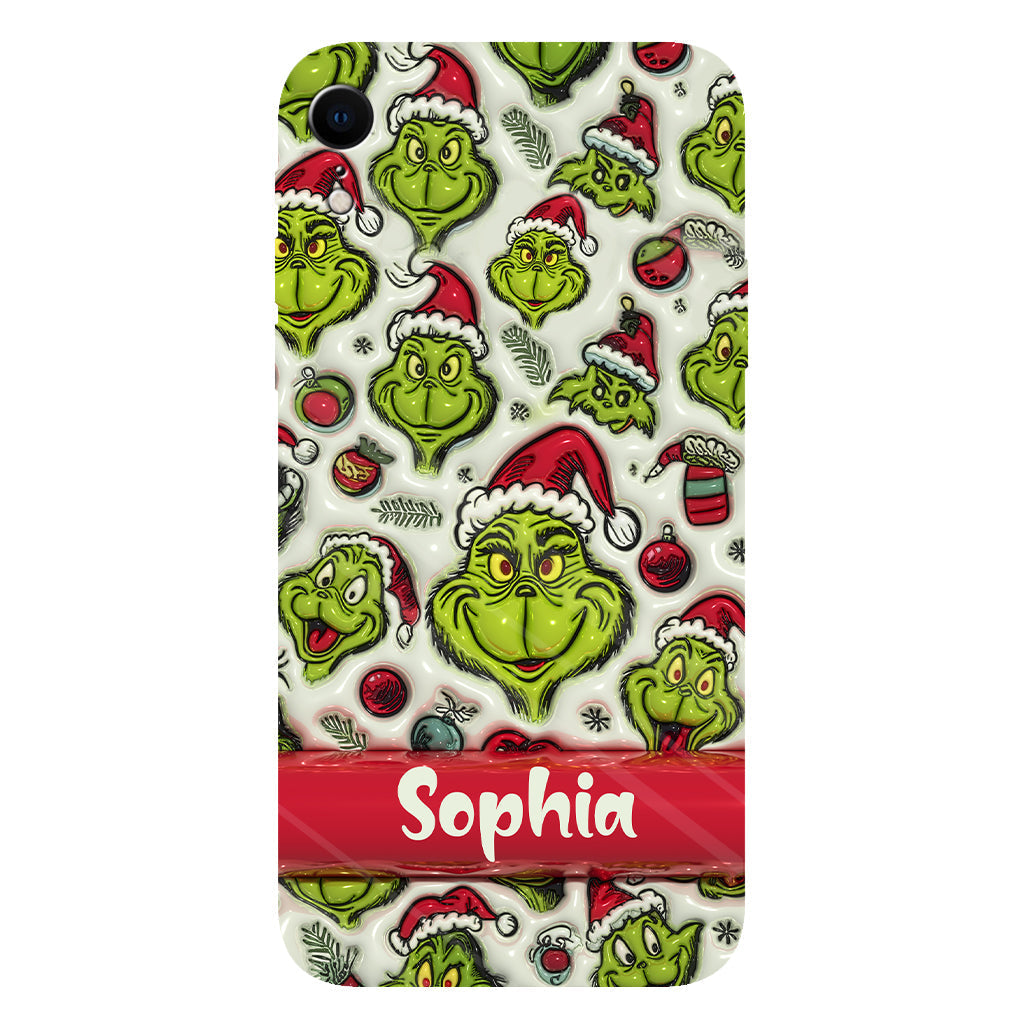 Coque de téléphone personnalisée avec motif étole de Noël et personnage vert