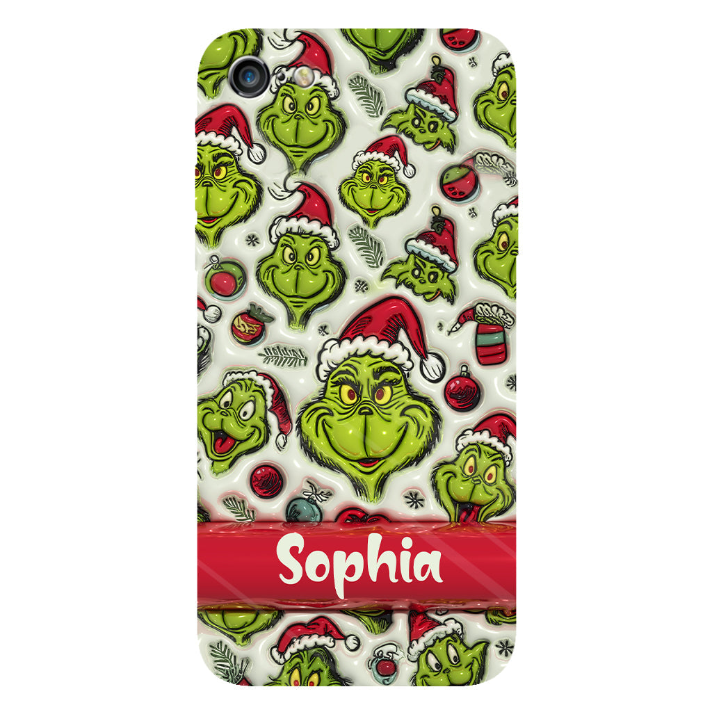 Coque de téléphone personnalisée avec motif étole de Noël et personnage vert
