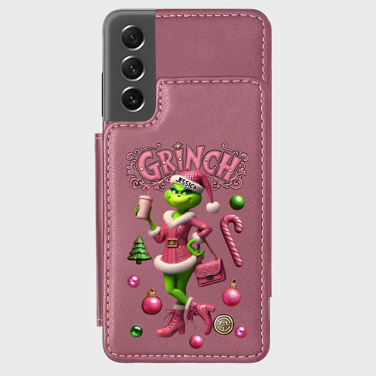 Joyeux Grinchmas - Étui portefeuille/téléphone personnalisé avec étole de Noël