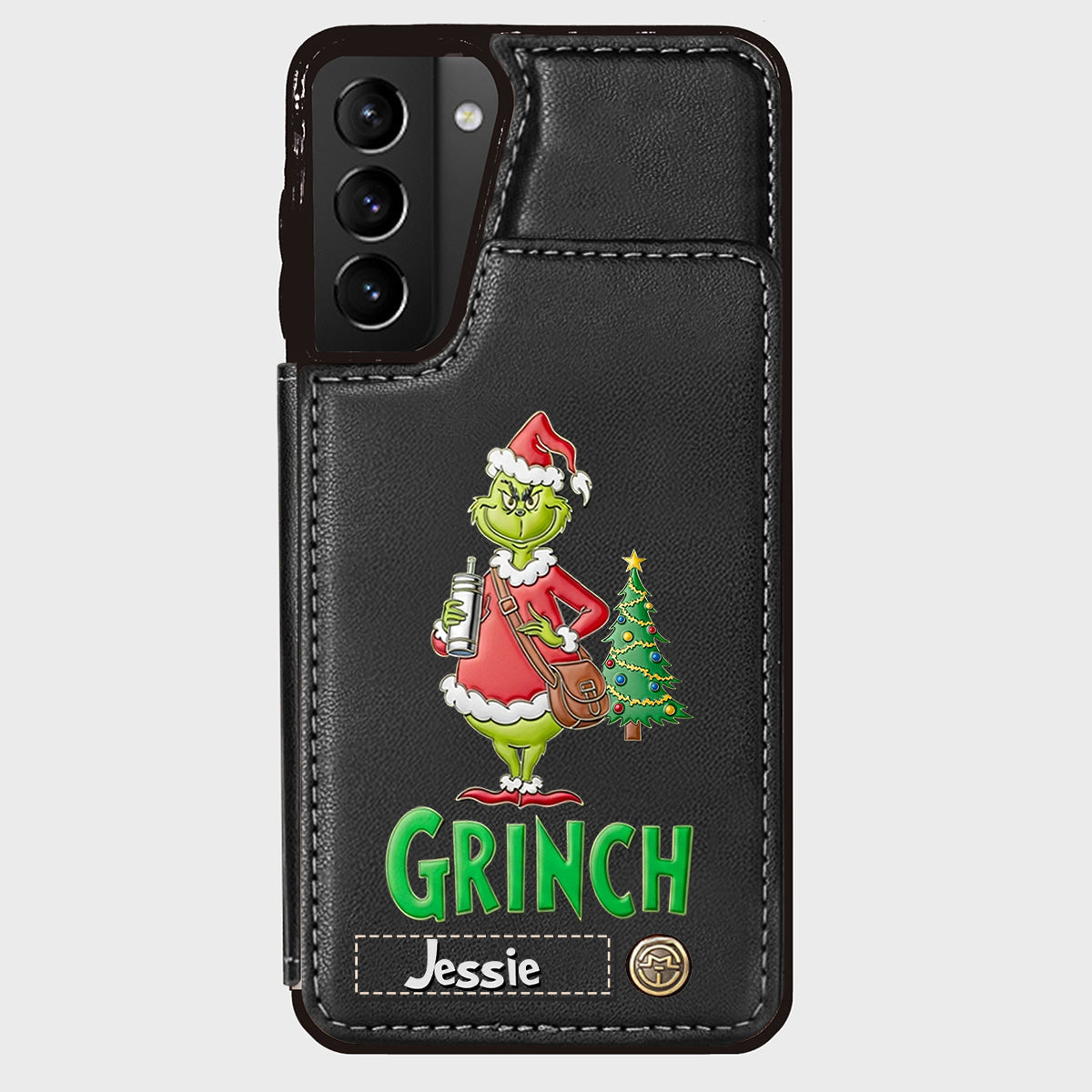 Joyeux Grinchmas - Étui portefeuille/téléphone personnalisé avec étole de Noël