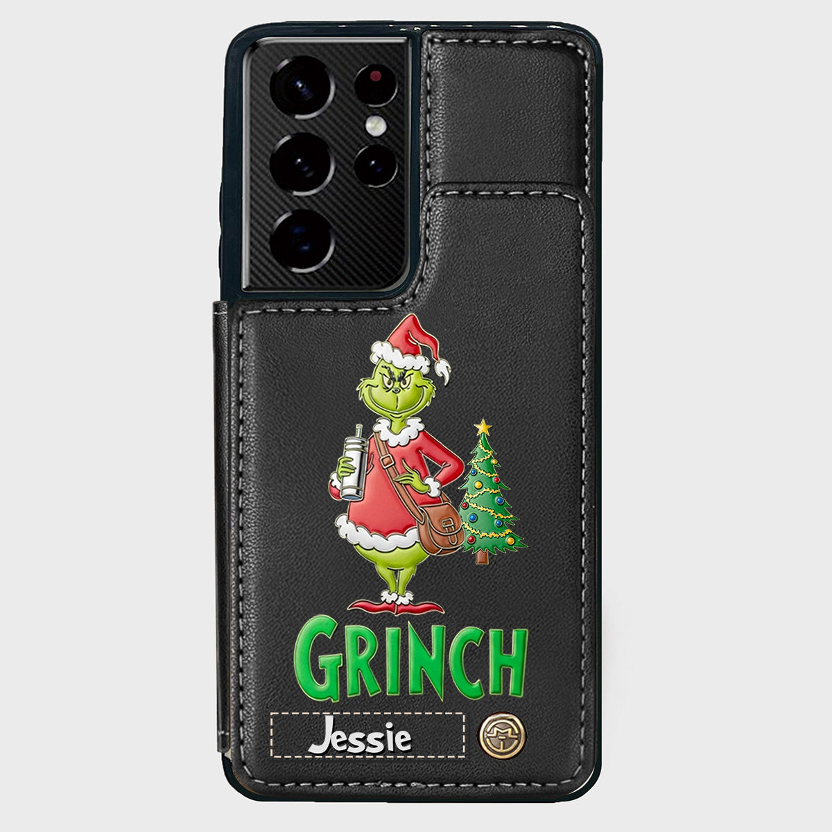 Joyeux Grinchmas - Étui portefeuille/téléphone personnalisé avec étole de Noël