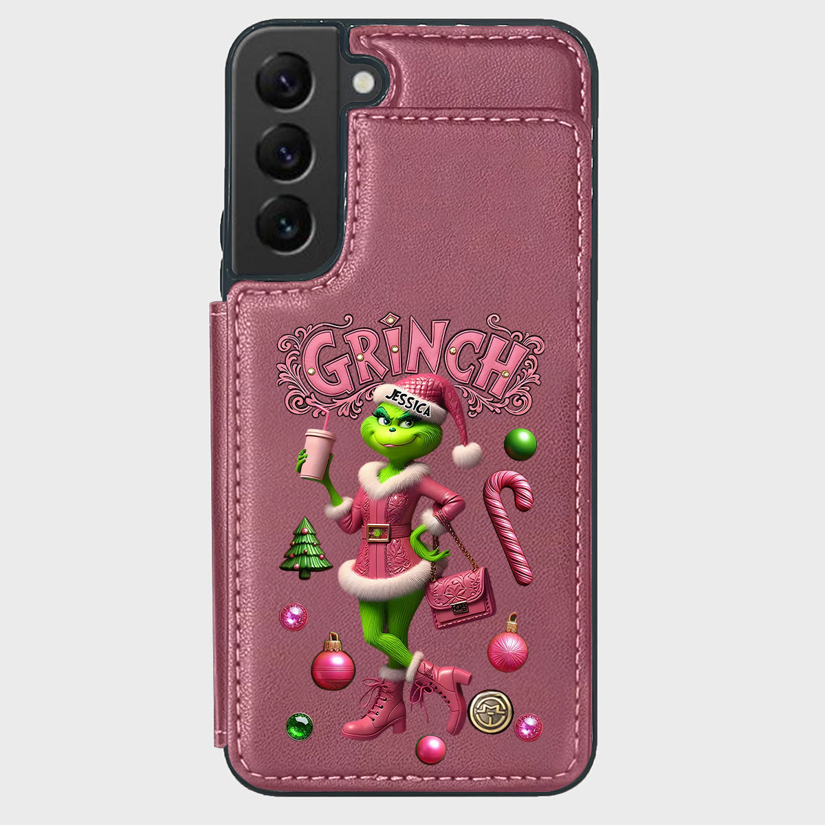 Joyeux Grinchmas - Étui portefeuille/téléphone personnalisé avec étole de Noël