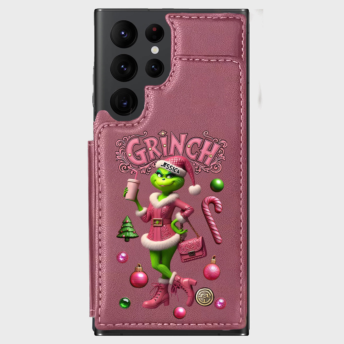 Joyeux Grinchmas - Étui portefeuille/téléphone personnalisé avec étole de Noël