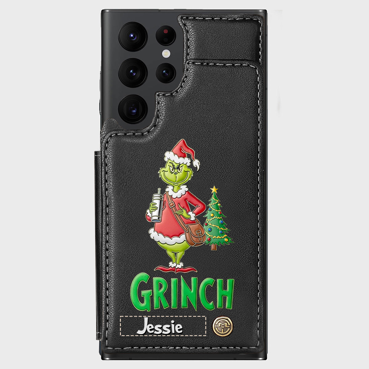 Joyeux Grinchmas - Étui portefeuille/téléphone personnalisé avec étole de Noël
