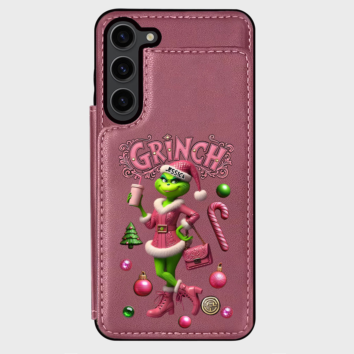 Joyeux Grinchmas - Étui portefeuille/téléphone personnalisé avec étole de Noël