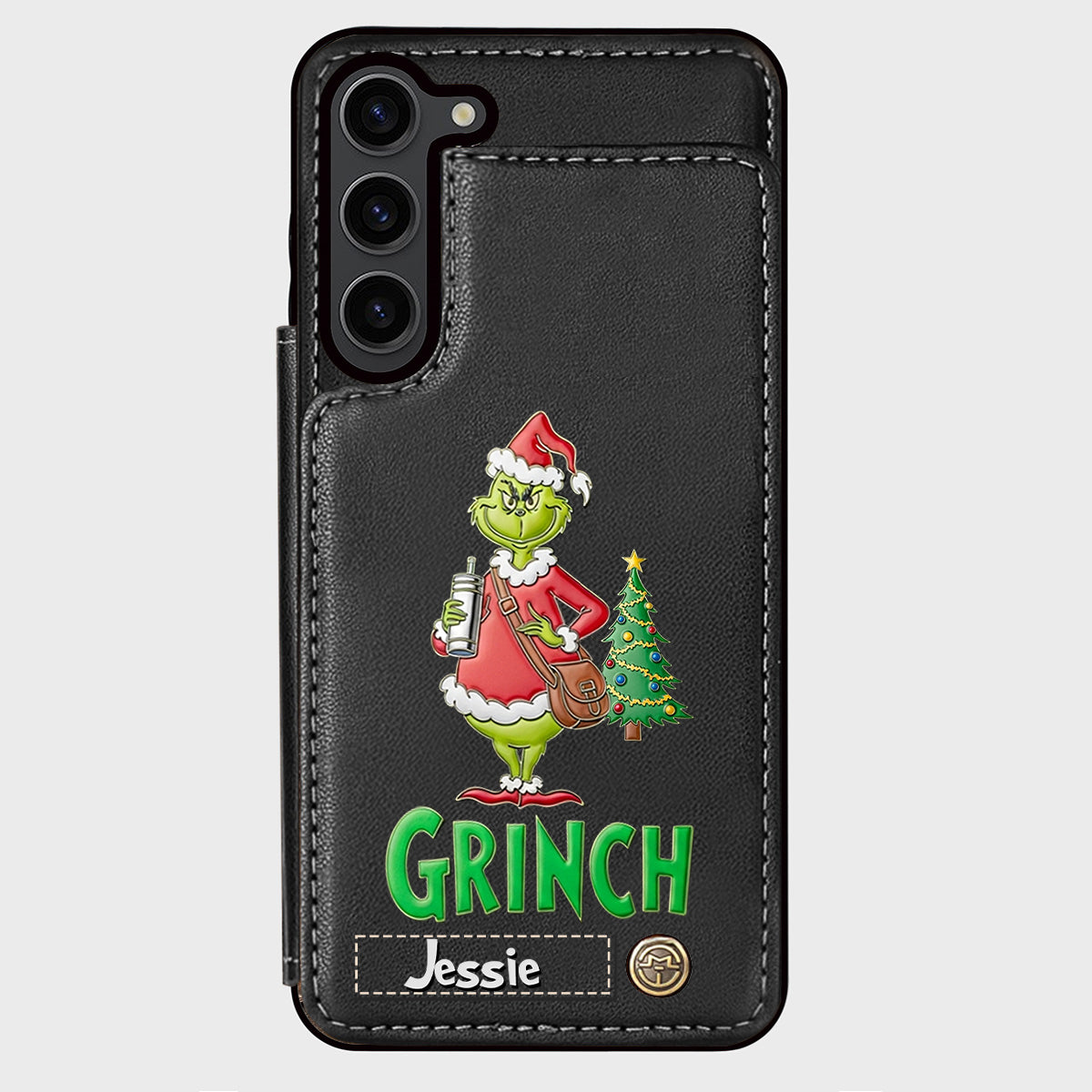 Joyeux Grinchmas - Étui portefeuille/téléphone personnalisé avec étole de Noël