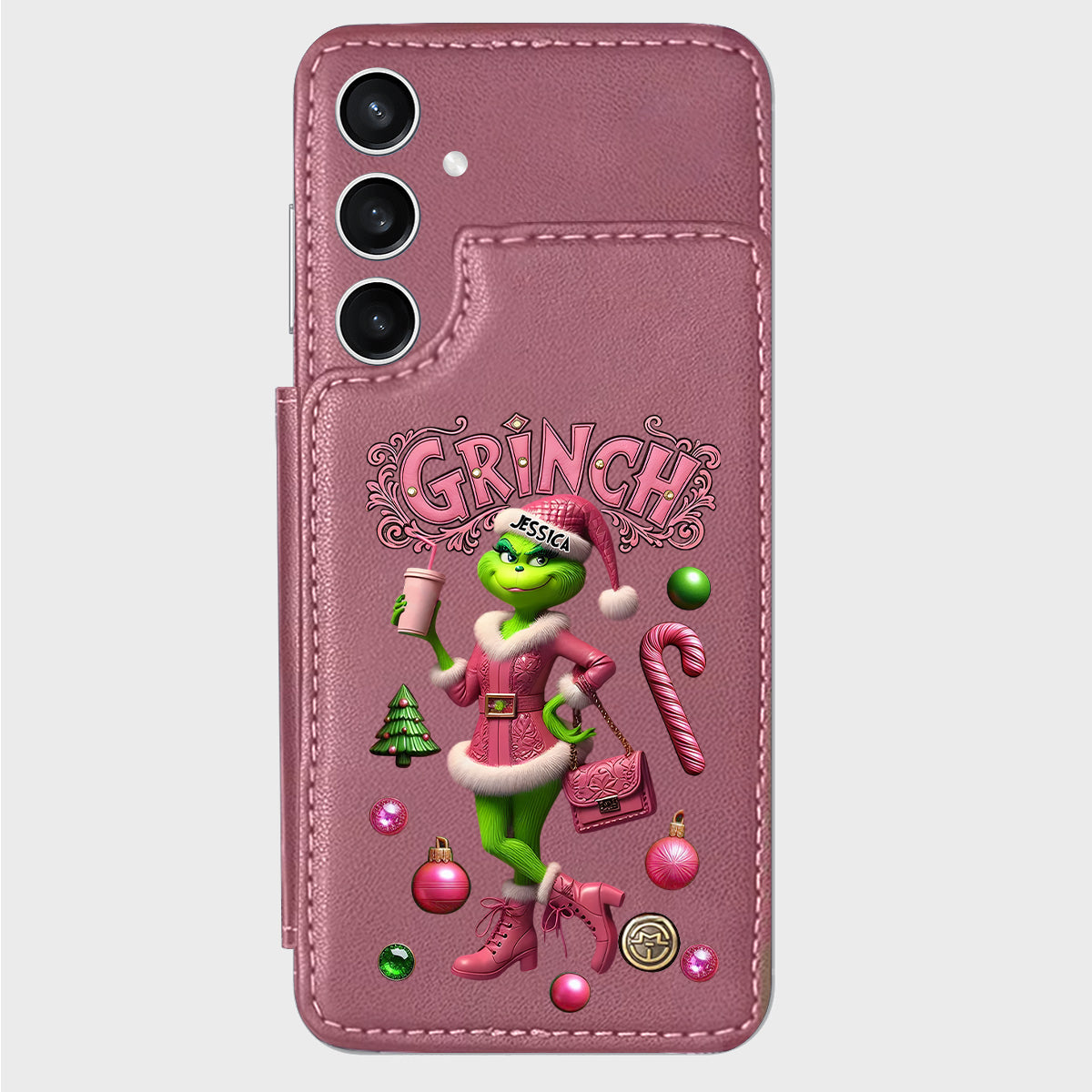 Joyeux Grinchmas - Étui portefeuille/téléphone personnalisé avec étole de Noël
