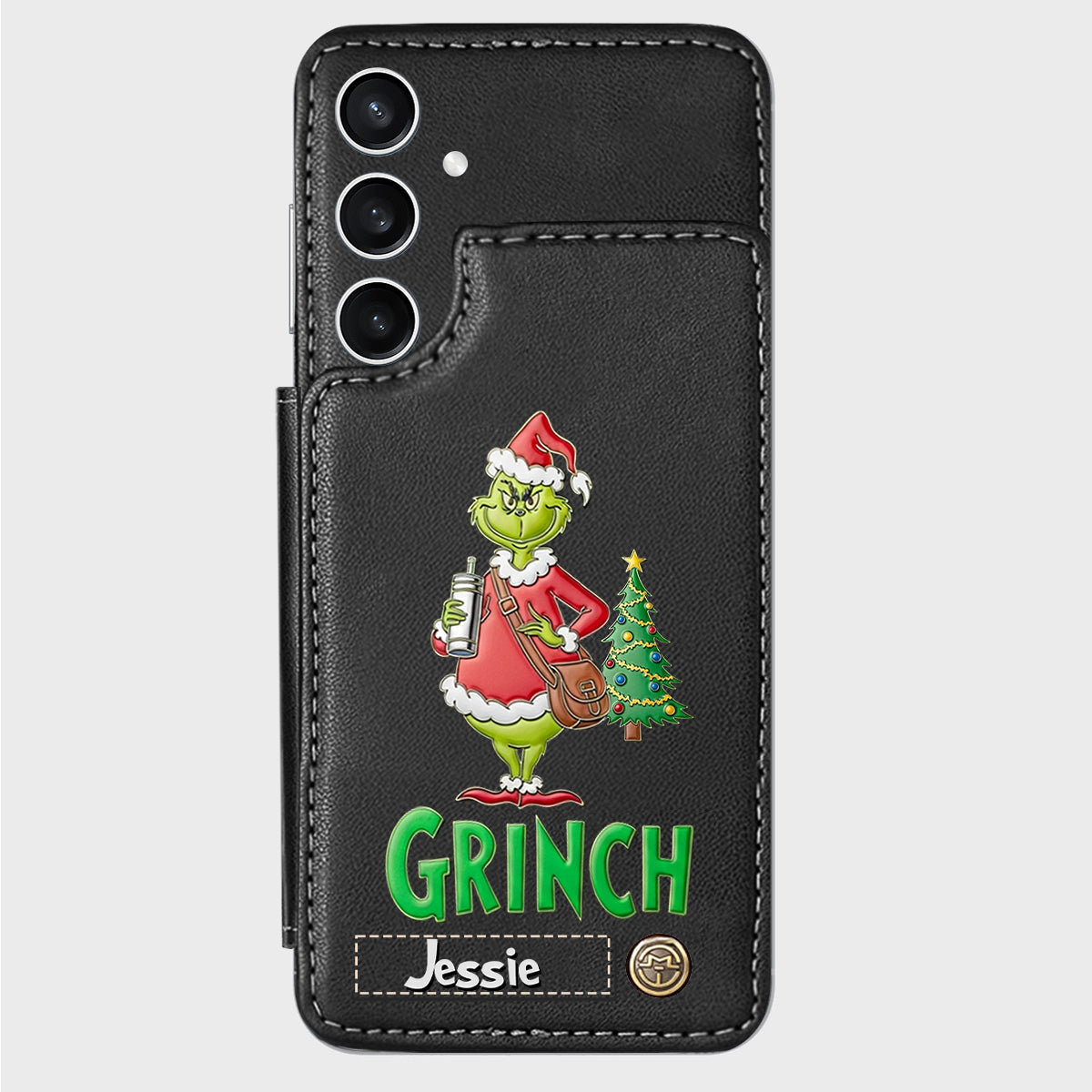 Joyeux Grinchmas - Étui portefeuille/téléphone personnalisé avec étole de Noël
