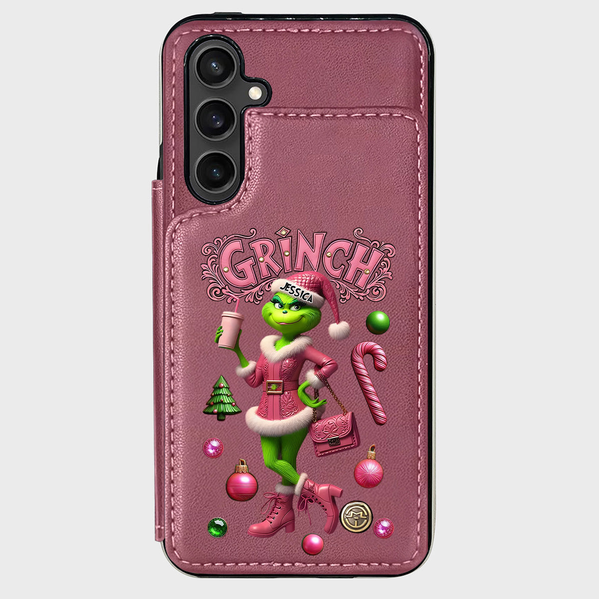 Joyeux Grinchmas - Étui portefeuille/téléphone personnalisé avec étole de Noël