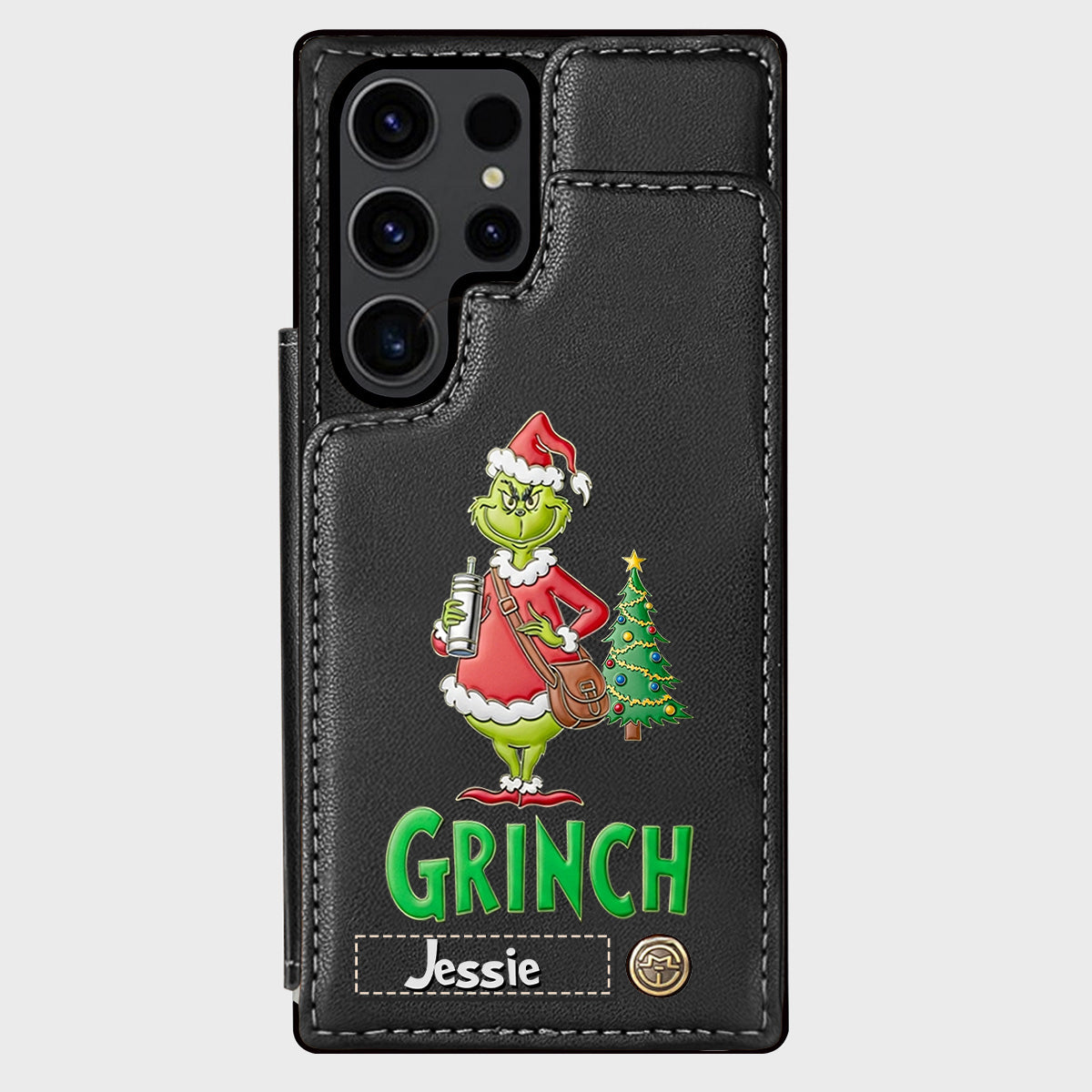 Joyeux Grinchmas - Étui portefeuille/téléphone personnalisé avec étole de Noël