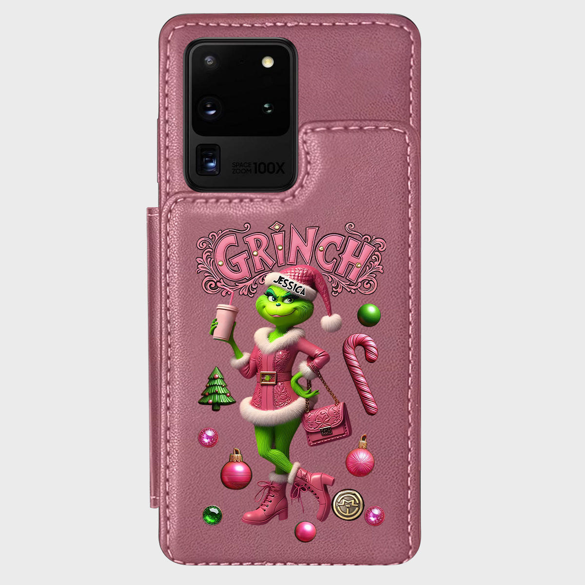 Joyeux Grinchmas - Étui portefeuille/téléphone personnalisé avec étole de Noël