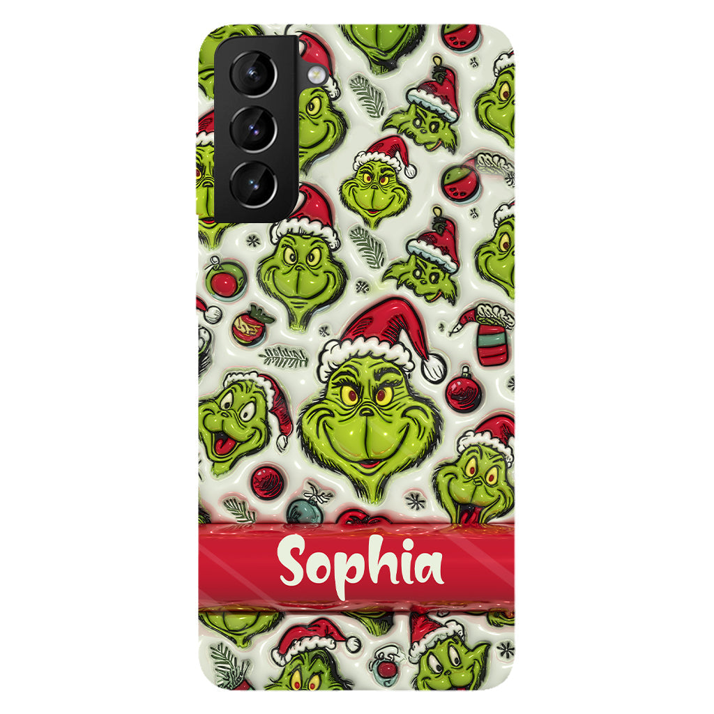 Coque de téléphone personnalisée avec motif étole de Noël et personnage vert