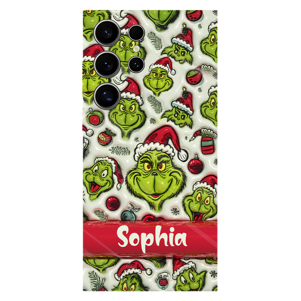 Coque de téléphone personnalisée avec motif étole de Noël et personnage vert