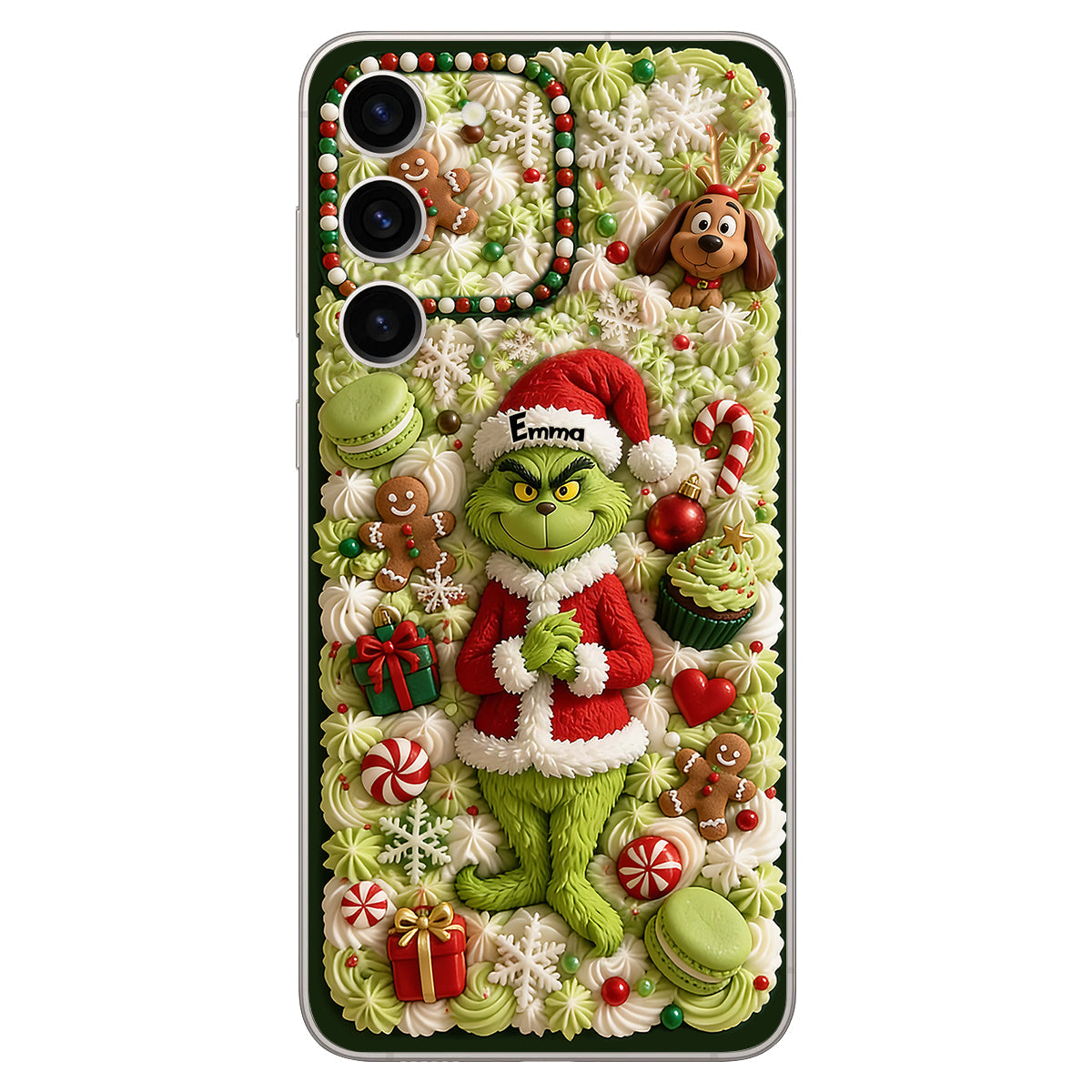 Christmas Green Character - Personalized Stole Christmas 3D Embossed Leather Phone Case