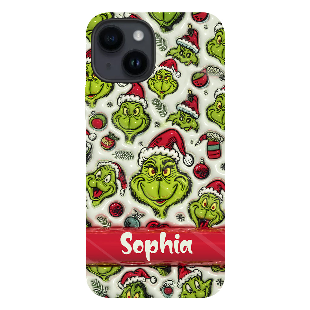 Coque de téléphone personnalisée avec motif étole de Noël et personnage vert