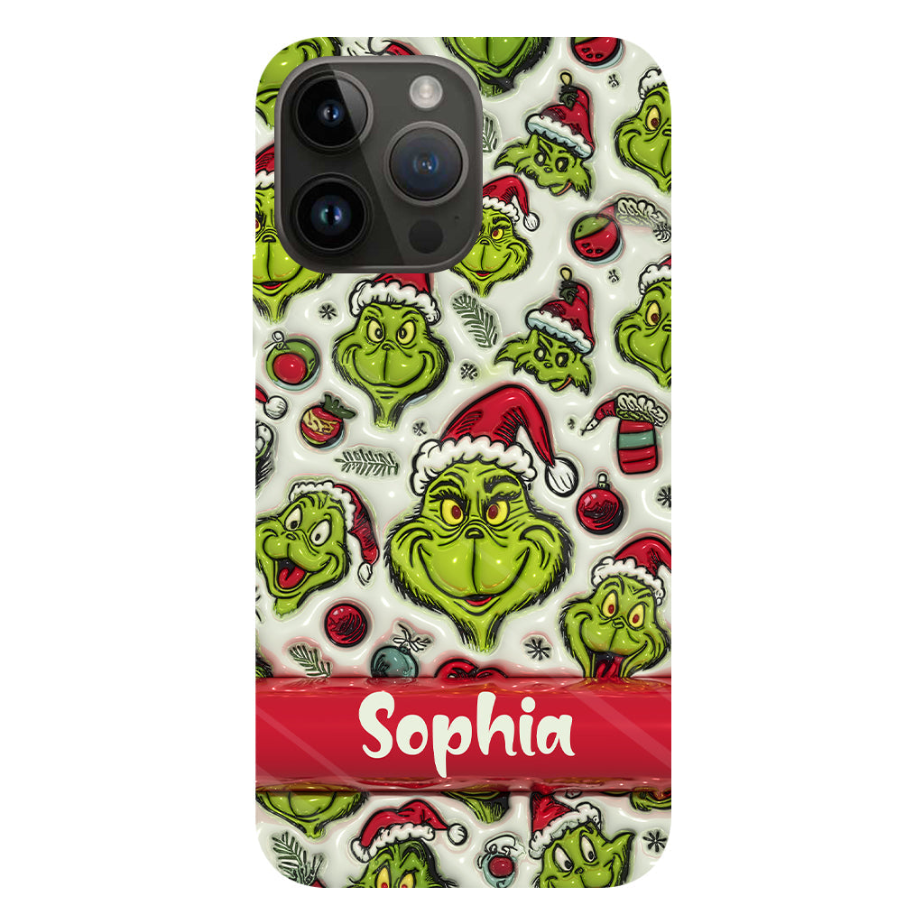 Coque de téléphone personnalisée avec motif étole de Noël et personnage vert