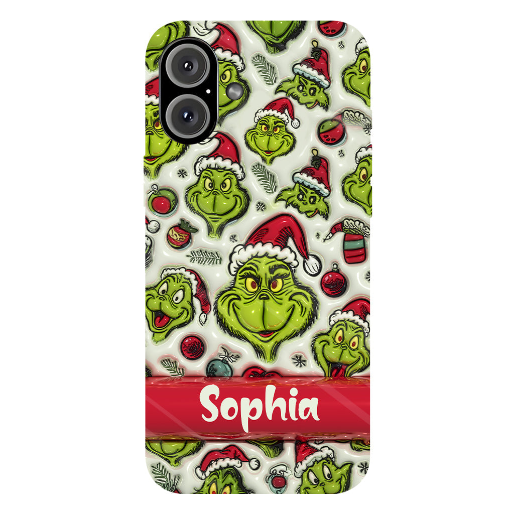 Coque de téléphone personnalisée avec motif étole de Noël et personnage vert